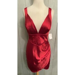Saints + Secrets Red Satin Holiday Sleeveless Wrap Skirt Dress Sm New‎